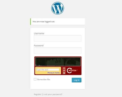 CAPTCHA enabled on WordPress login screen