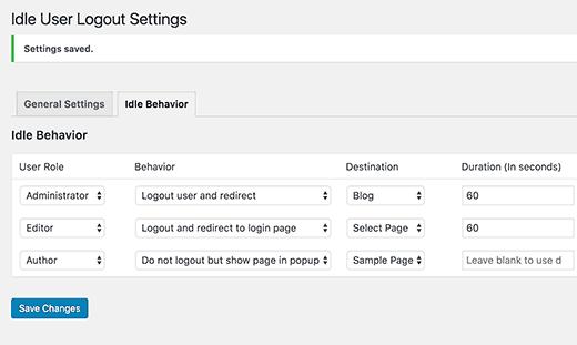Set idle user behavior and rules