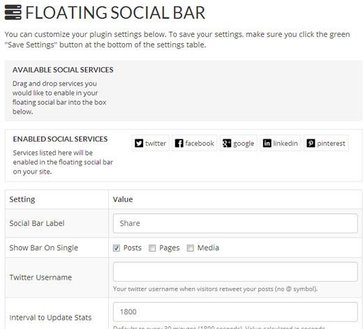 Floating Social Bar Admin Screeen