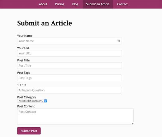 User submitted posts form
