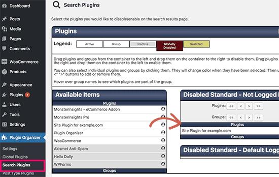 Disable plugins on search results page