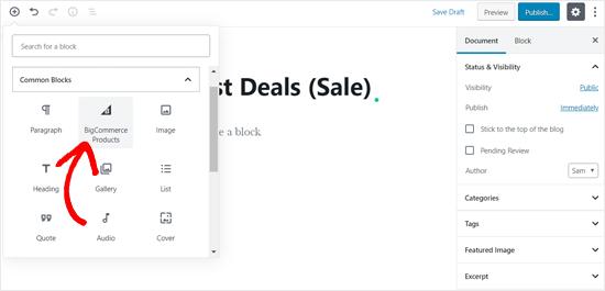 Add BIgCommerce Products Block to Your Post