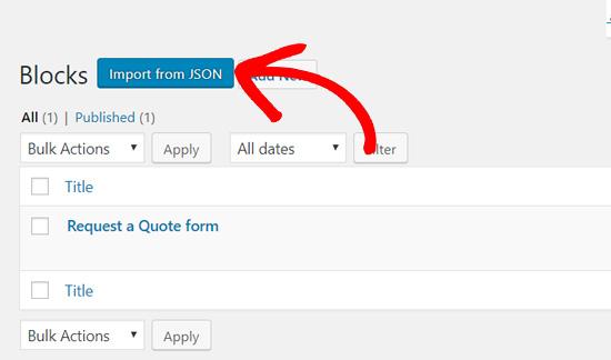 Click Import from JSON in Gutenberg