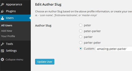 Changing the author URL slug