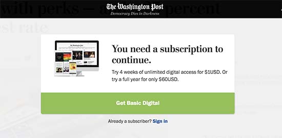 Paywall on The Washington Post