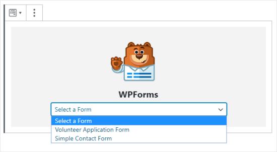 Select the form you want from the dropdown menu